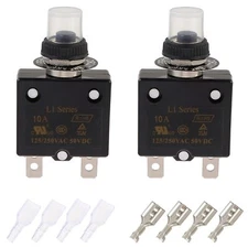 10A Push Button Circuit Breaker Kit 125/250V AC Waterproof Reset 2-Pack