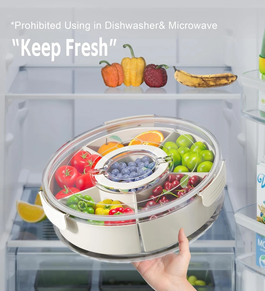 Bandeja de aperitivos dividida con tapa y asas - redonda, 6 compartimentos, caja fuerte para congelador Foto 4 de 4