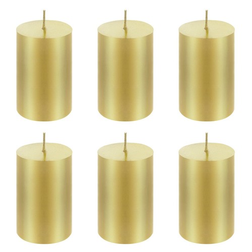 Mega Candles - Unscented 2"x 3" Hand Poured RND Premium Pillar Candle Gold 6PCS - Afbeelding 2 van 3