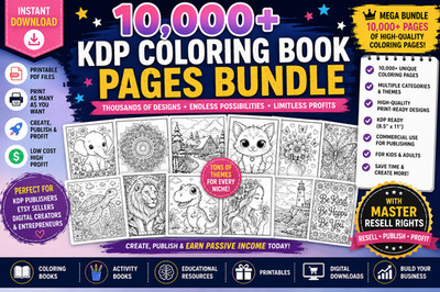 10,000+ KDP Coloring Book Pages Bundle | Printable PDF | Instant Download