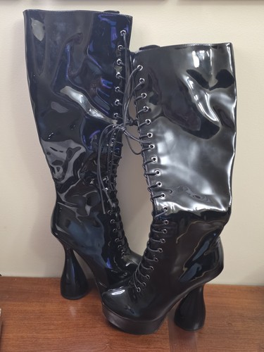 Vintage 90s Isnom Goth High Heel Platform Dancer Boots Sz 9 New Heels Shoes - Image 1