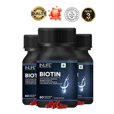 3 Pack IN.LIFE Biotin Herbs 60 Veg Capsules Support