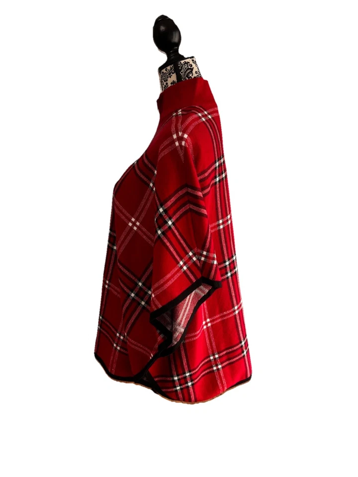 Плащ пончо Nicole Miller New York в клетку размер L/XL красный черно-белый - Изображение 2 из 4