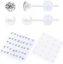 30 Pairs Cubic Zirconia Earrings - Plastic Post Stud Earrings for Women with P