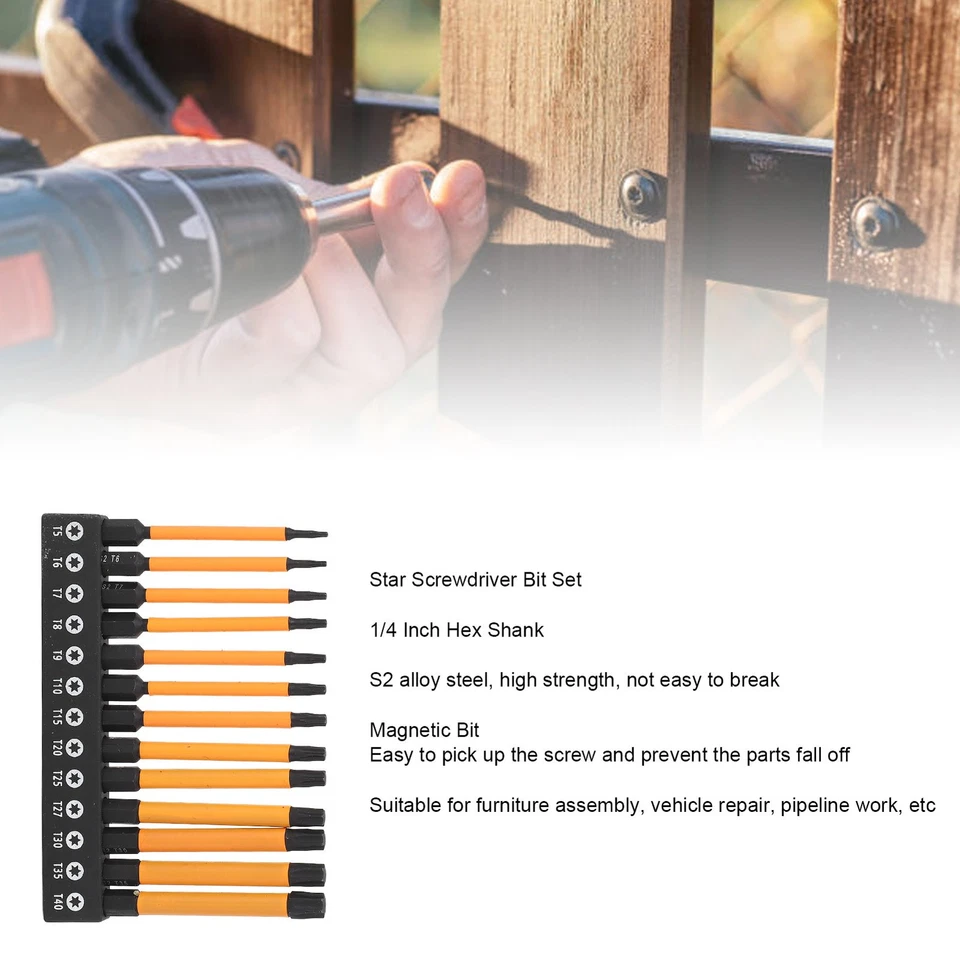 13x 75mm Star Bits S2 1/4 Inch Hex Shank Screwdriver Bit Set T5 T6 T7 T8 T9 T10 - Image 3 of 4