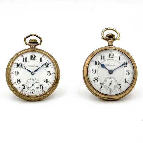 Antique Hamilton 16s 17j Railroad Grade Men's Pocket Watches Lot of 2 #WB4429-3