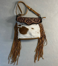 Myra Cowhide Leather Calfhair Crossbody Shoulder Bag Fringe Cowgirl Western Read