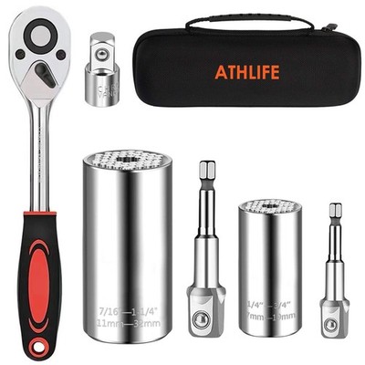 Athlife Universal Socket Wrench Set (11-32mm 7-19mm) 6PCS, Chrome
