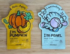 Tony Moly Face Mask Sheet LOT 2x I'm Pumpkin Anti Aging I'm Pearl Laminating