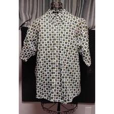 Salty Dog Gant Mens Short Sleeve Button Up Shirt Green Shield Checkered Size L