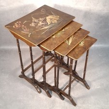 Vintage Edwardian Style Spider Leg Nest Of 4 Tables Hand Painted Floral