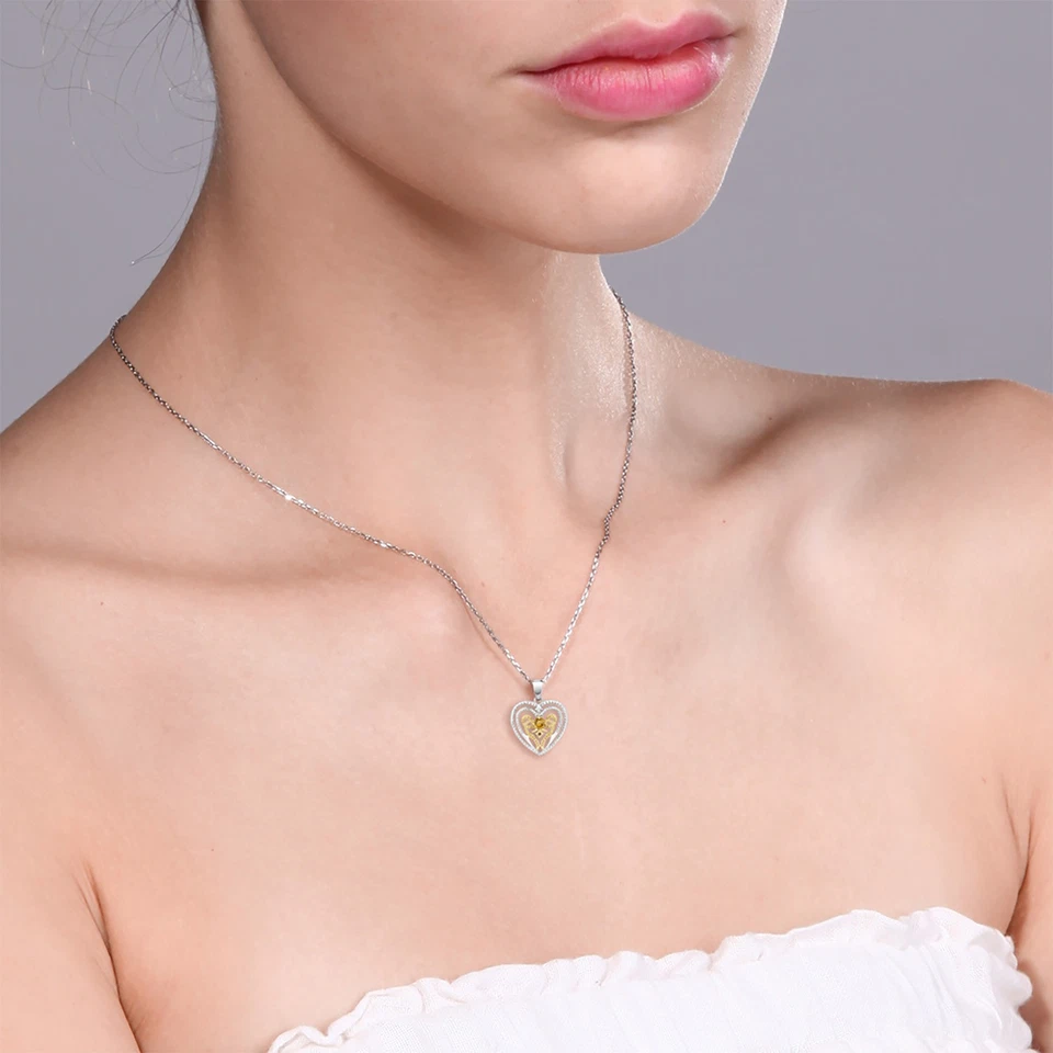 0.26 Ct Round Yellow Citrine White Diamond Rhodium Plated Pendant with Chain - Image 3 of 3