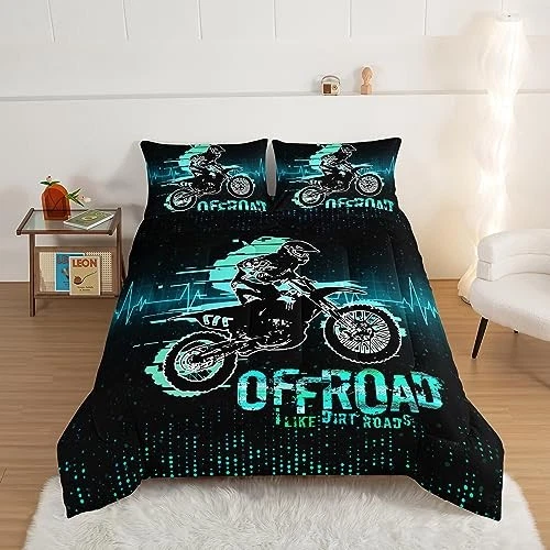  Edredón Extreme Sport Tema Moto Talla Cama en Bolsa para Queen Verde Foto 4 de 4