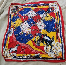 Vtg Rodeo States Western Bandana 1950 s Original Colorful 22"X23". RM see pics