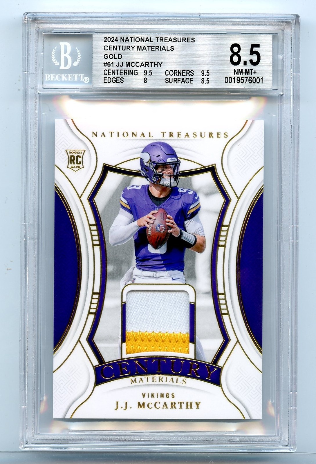 BGS 8.5 JJ McCarthy 2024 Panini National Treasures Century Mats Gold #61 /49