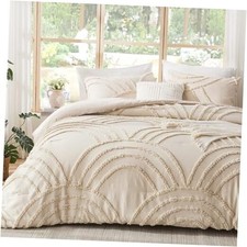 Boho Comforter Set Beige Tufted Rainbow Bedding for Size Queen Beige Comforter