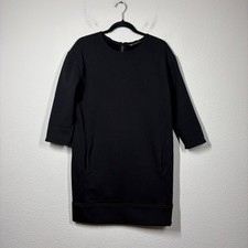 Athleta Size Small Cozy Karma Sweatshirt Dress Black Faux Leather Trim Back Zip