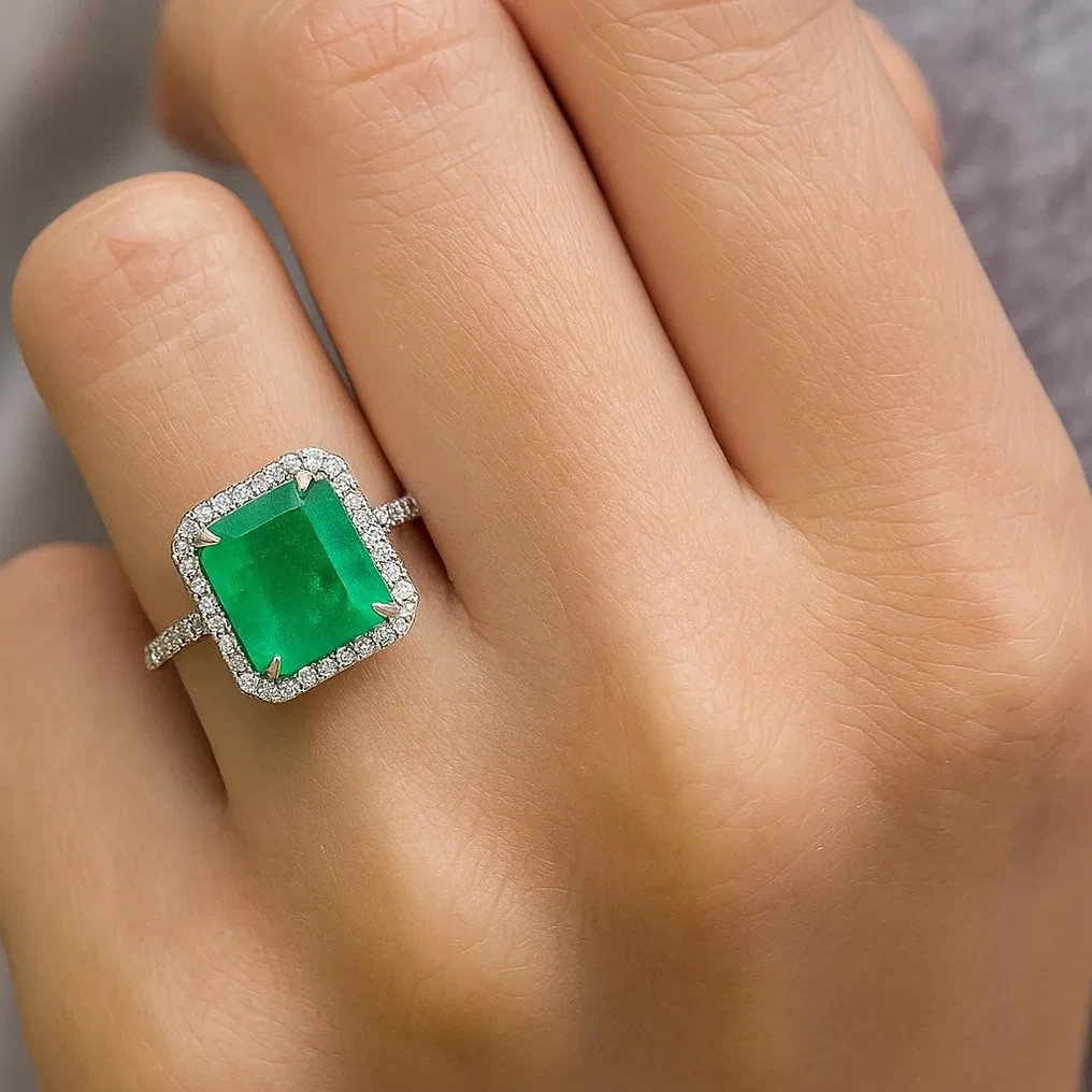 IGI Certified 4.79ct. tw. Emerald - Diamond Ring - Platinum - Engagement Ring