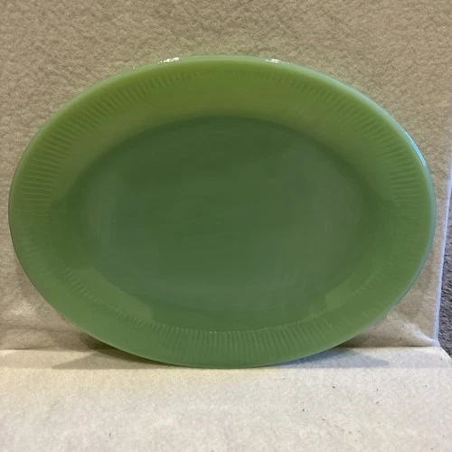 Fire King Oven Glass Jadeite Mint Green Ribbed Platter Plate Oval Large 12 X 9