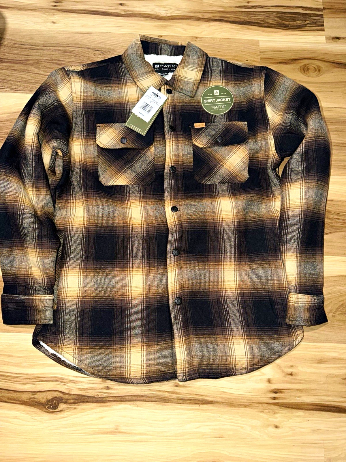 Matix Men's Plaid Lined Shirt Jacket Button-Up w/ Pockets Size S Brown/Black - product detail image 1