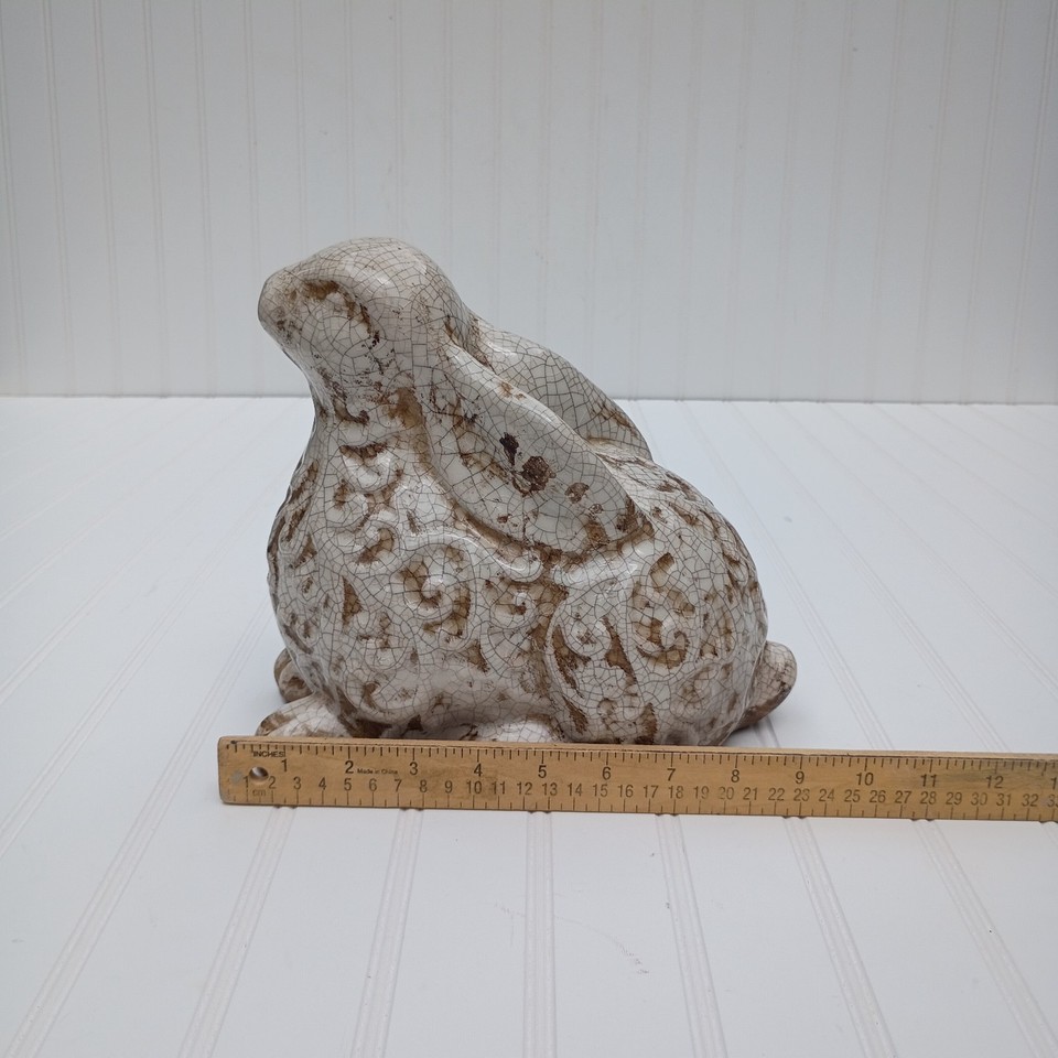 Red Ceramic Rabbit Ceramic Bunny Rabbit Figurine Statue Crackle Glaze Farmhouse Decor ...