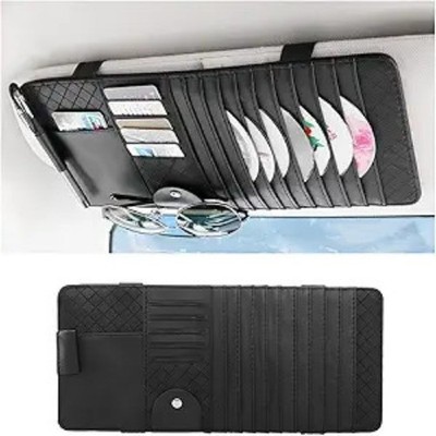 Car Sun Visor CD Case Holder, Multi-Function Vehicle DVD Eyeglass Color: Black