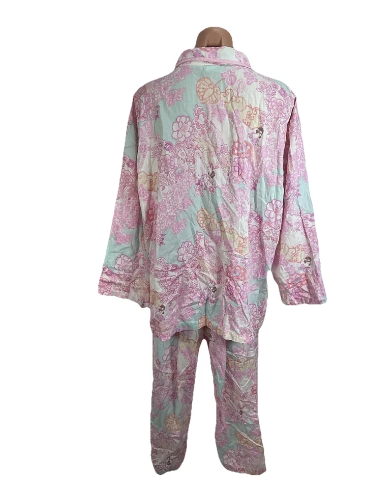 Vintage NATORI 2 Piece Asian Geisha Inspired Pajama Set Button Up Pull On XL - Image 2 of 4