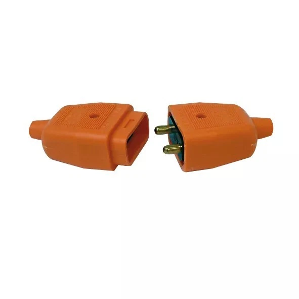2 Pin In Line Coupler Heavy Duty Rubber 10 Amp Connector Orange Cord Grips - Image 1 of 3