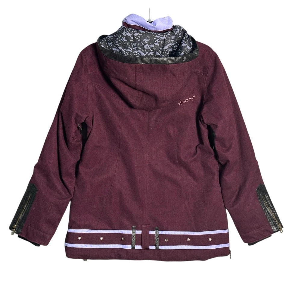 Obermeyer Sz 10 Kayla Ski Coat Pullover Side Zip Hooded Insulated Lace & Leather - Image 2 of 4