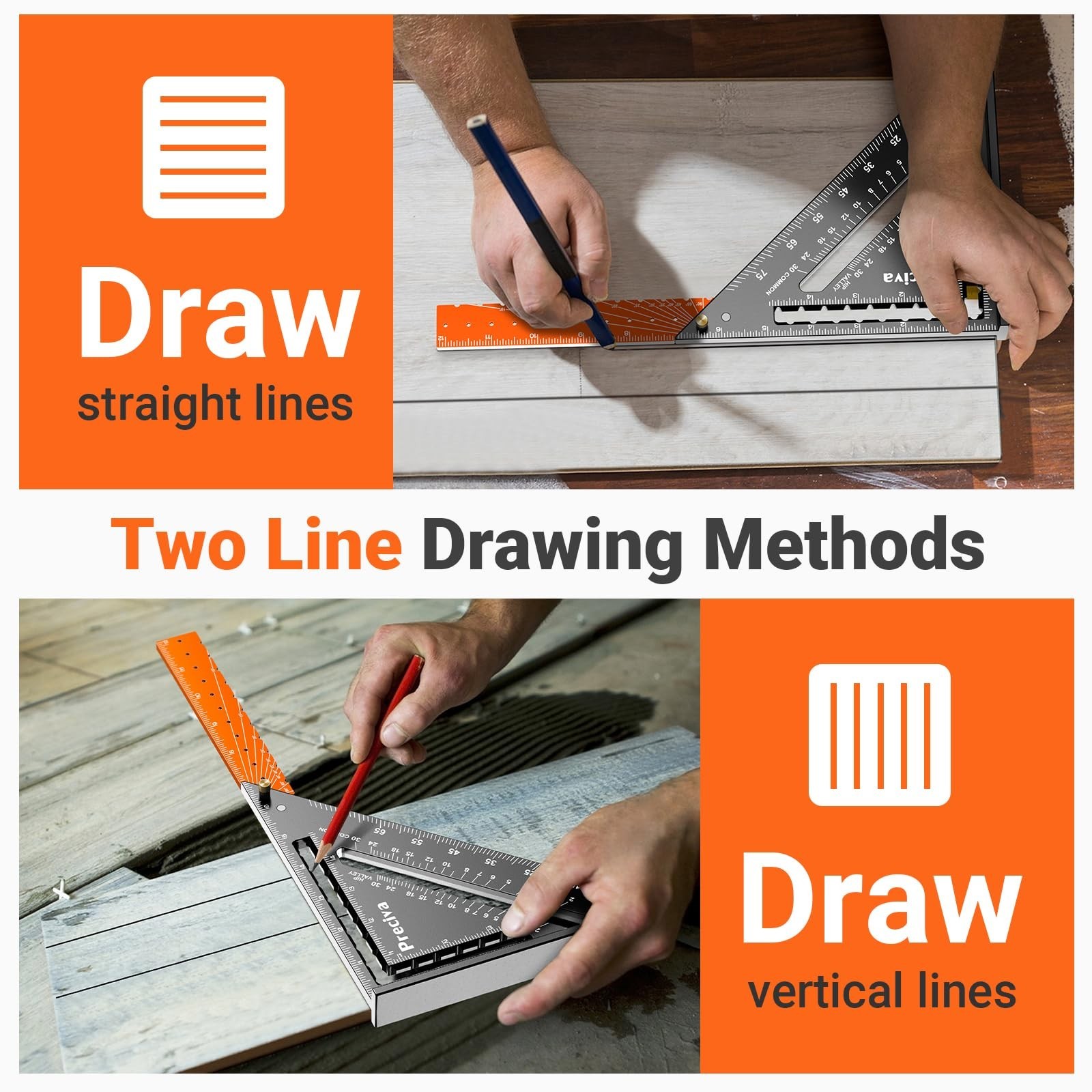 Preciva Foldable Carpenter Square Ruler, 12" (1/16" Scale) Aluminum Alloy Raf...