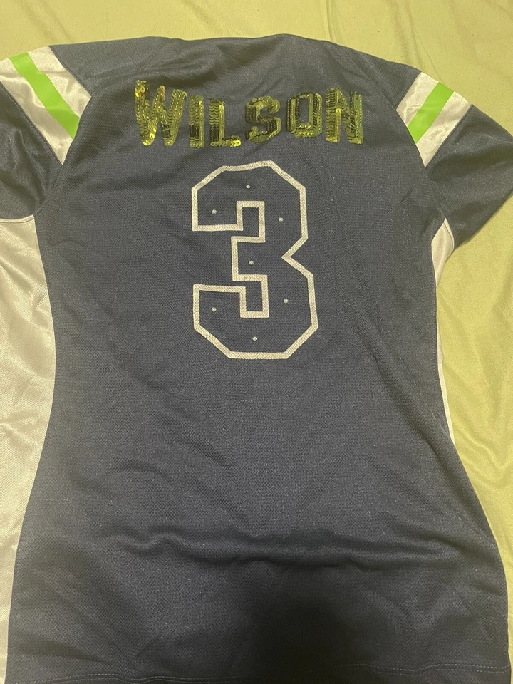 Seattle Seahawks Russell Wilson Mujer Mediana Equipo NFL Ropa Lentejuelas Camiseta ☼ Foto 2 de 3