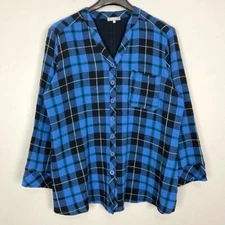 Habitat Pattern Play Gauzy Shirt Women’s Size L Button Front Plaid Cotton Blend
