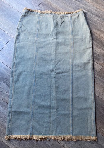 h&m denim skirt midi maxi fringed long slit western cowgirl uk 18 new on trend - Picture 9 of 20