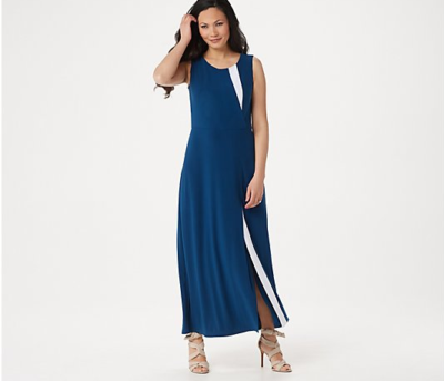 Dennis Basso Regular Sleeveless Caviar Crepe Maxi Dress-Midnight Blue-Reg 6  | eBay