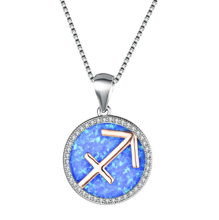 S08 Sternzeichen Schütze Feueropal blau versilbert Anhänger mit Kette