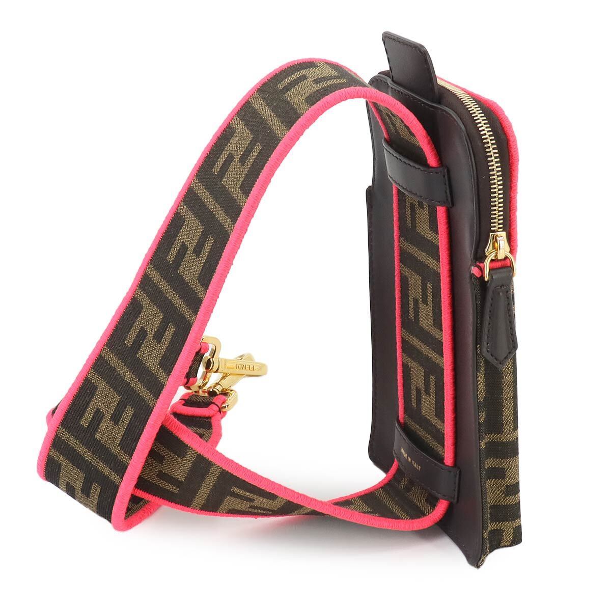 FENDI Zucca Strap you Mobile Phone Case Canvas Leather Brown FENDI Zucca Strap you Mobile Phone Case Canvas Leather Brown