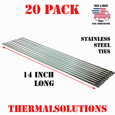 20PC 14'' STAINLESS STEEL ZIP TIE CABLE STRAP BAND CLAMP EXHAUST PIPE HEADER WRAP