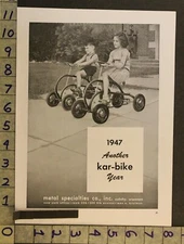 1947 KAR-BIKE TRICYCLE BICYCLE AUTO CAR METAL SPECIALTIES CUDAHY WI TOY AD TM67