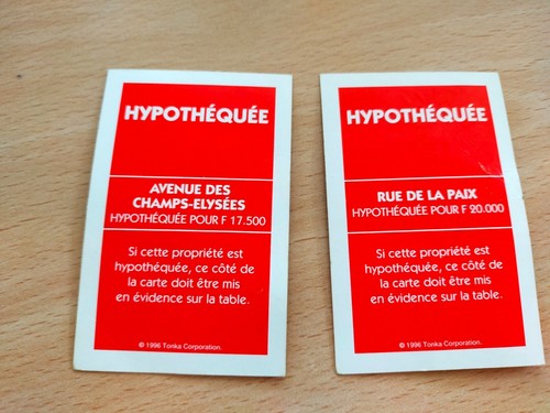 MONOPOLY LOT 2 CARTES VIOLETTE (LA PAIX CHAMPS ELYSEES ) PIECES D'ORIGINE - Photo 2/2