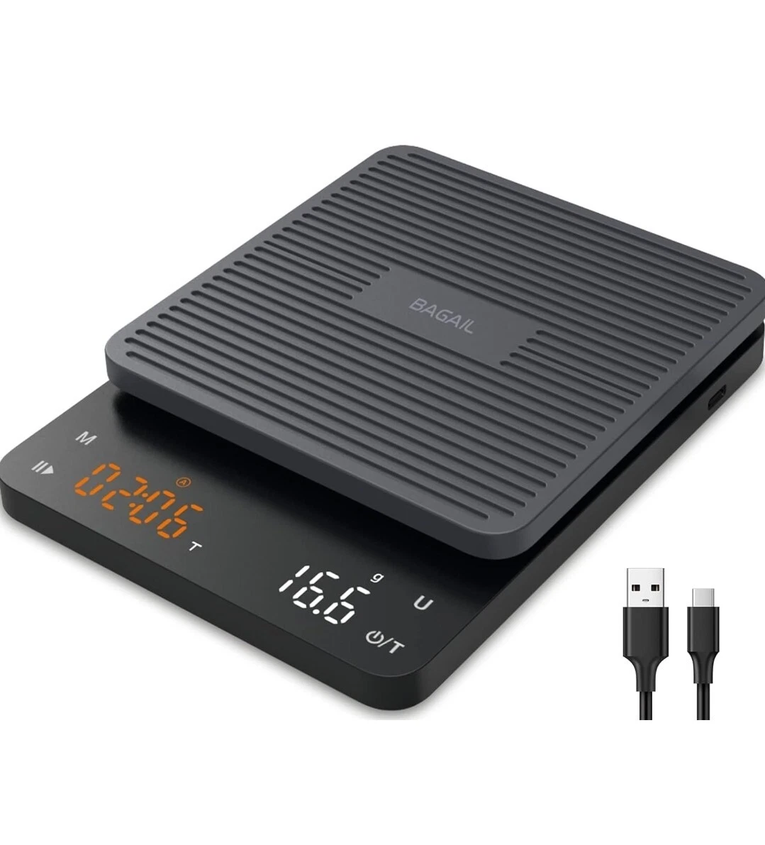 BAGAIL, Digital Coffee Scale with Timer, Touch Sensor, High Precision (Black)