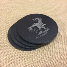 Scotland Stag Round Slate Coaster Set of 4 Boxed