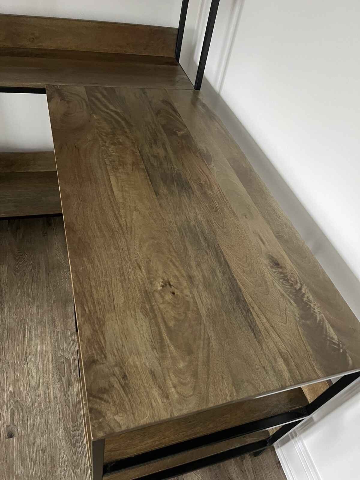 Lomond Corner Desk With Shelves, Mango Wood Black Steel Finish