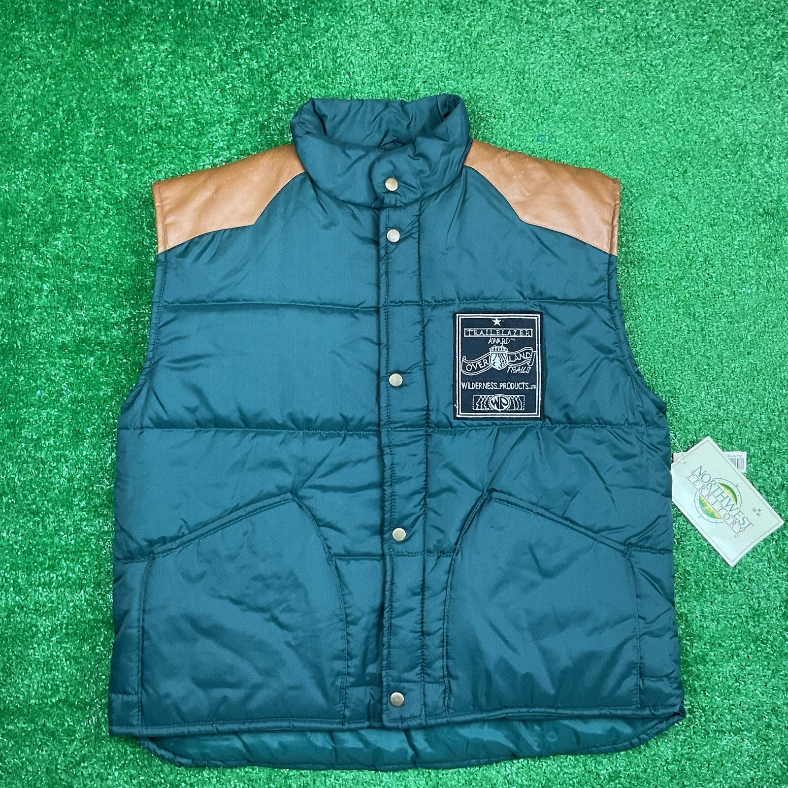 VINTAGE Mens M Northwest Territory Green/Brown Vest Puffer Outdoor Camping Warm