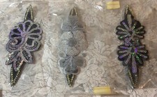 3 Headbands Hairbands Sequins Flowers Silver Black Sparkly AB NIP