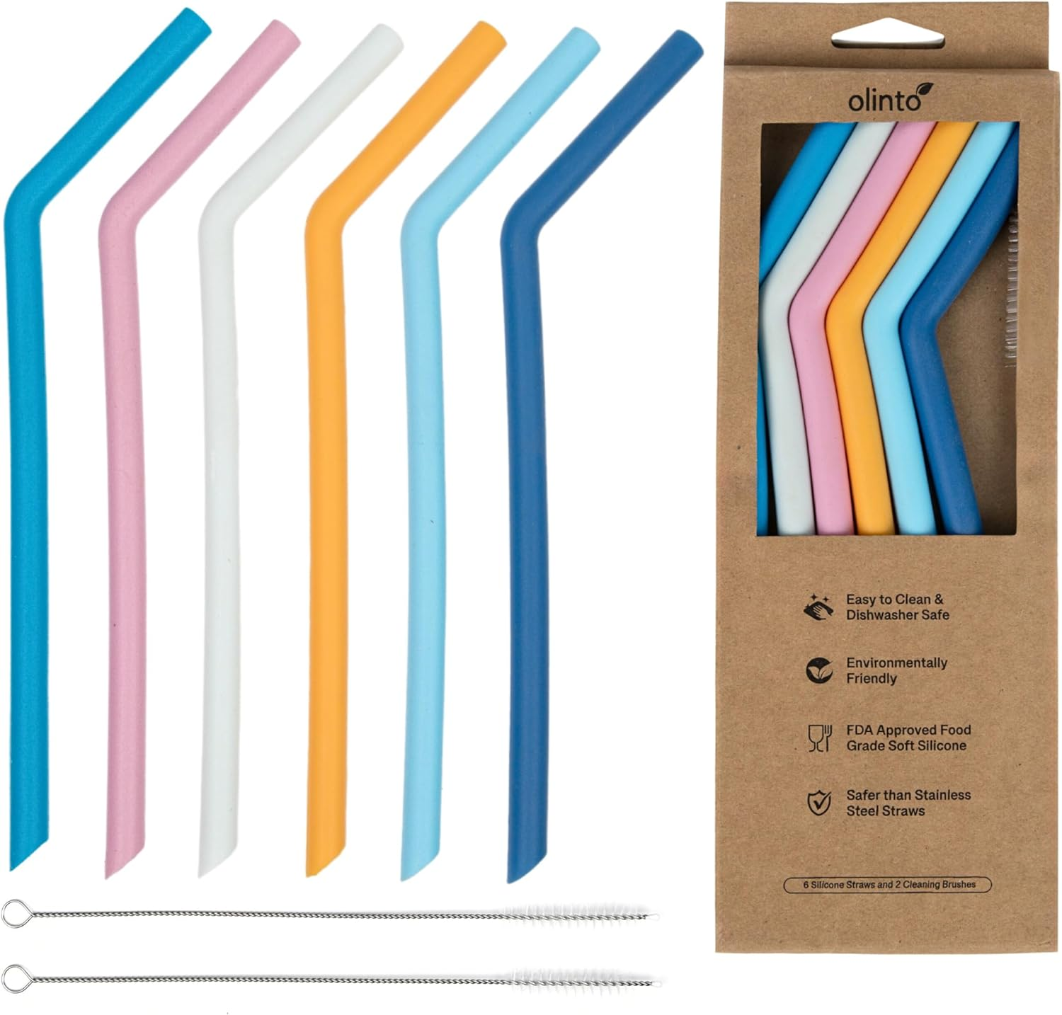 Pack of Six Reusable Silicone Straws by  - Soft-Touch, in Six Stylish Colors, Di