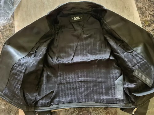 womens KARL LAGERFELD Leather Bikers Jacket IT 42, EU 36/ UK 8-10 RRP £650  - Picture 6 of 7