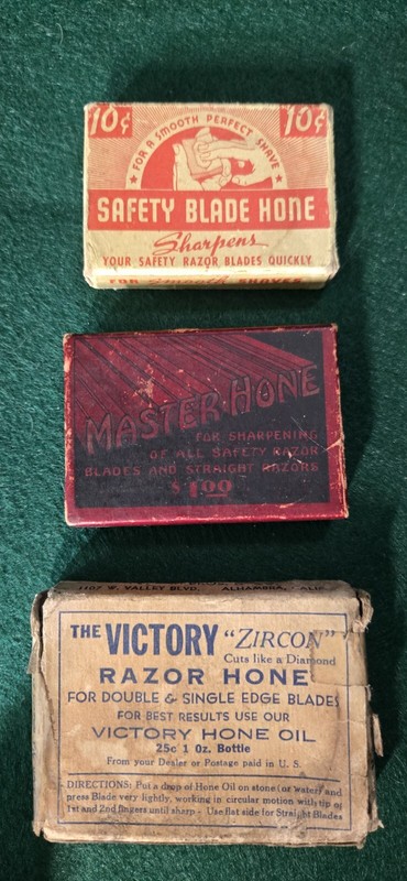 Lot Of 3 Vintage Safty Blade Honing Stones In Original Boxes