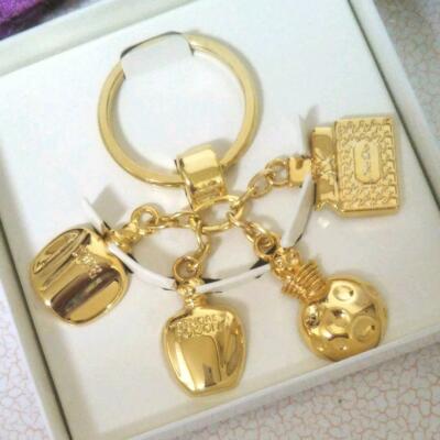 CHRISTIAN DIOR Auth. 4 Charms SCHLÜSSELANHÄNGER TASCHENANHÄNGER KEY HOLDER Go...