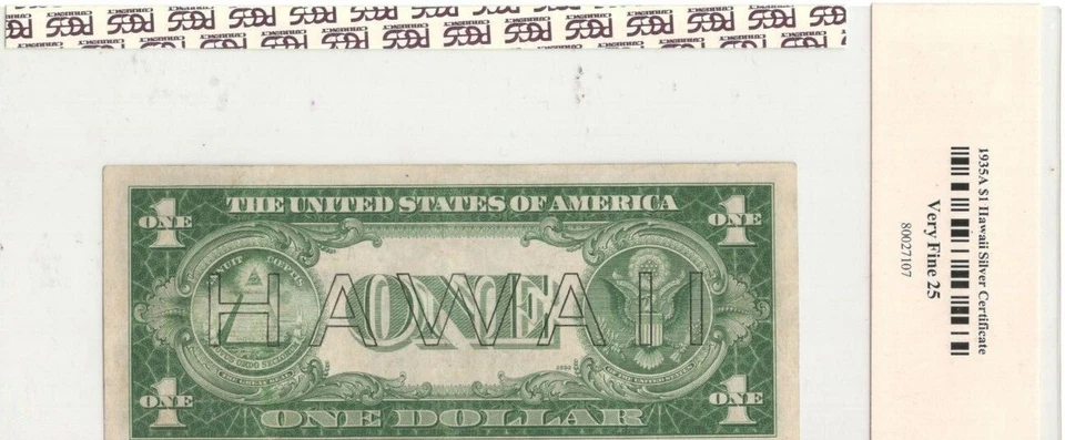 FR-2300 1935 A Series Hawaii $1 Silver Certificate "RARE A-C BLOCK" *PCGS 25 VF* - Image 2 of 2