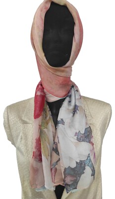 Schal Schal Schal REINE SEIDE 100% Chiffon verschleiert Kopfbedeckung Blumen Rosa